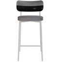 Ver imagem 3 de Kit 05 Banquetas Alta Bar Cozinha Sala de Jantar Aço Branco Kaira C01 Linho Cinza Courino Preto -