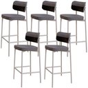 Ver imagem 1 de Kit 05 Banquetas Alta Bar Cozinha Sala de Jantar Aço Branco Kaira C01 Linho Cinza Courino Preto -