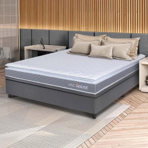 Conjunto Box Baú Cinza Durban Cinza Espuma D28 Casal 138x188x64 - King House