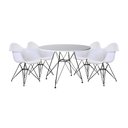 Ver imagem 1 de Mesa de Jantar Redonda Eames Eiffel 90cm Branca com 4 Poltronas Brancas Ferro Preto