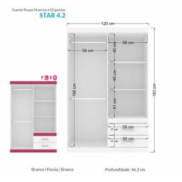 Guarda-Roupa Santos Andirá 4 Portas 2 Gavetas Branco-Rosa - 5