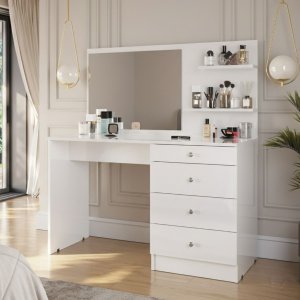 Mesa Penteadeira Escrivaninha Princesa com Espelho e Gavetas - Branco