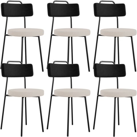 Kit 06 Cadeiras Decorativa Estofada Sala De Jantar Barcelona L02 Couríssimo Preto Linho Bege - Lyam 