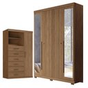 Ver imagem 1 de Guarda Roupa Casal com Cômoda Ripado Buriti 4 Portas de Bater 6 Gavetas MDF-MDP Jatobá Acetinado