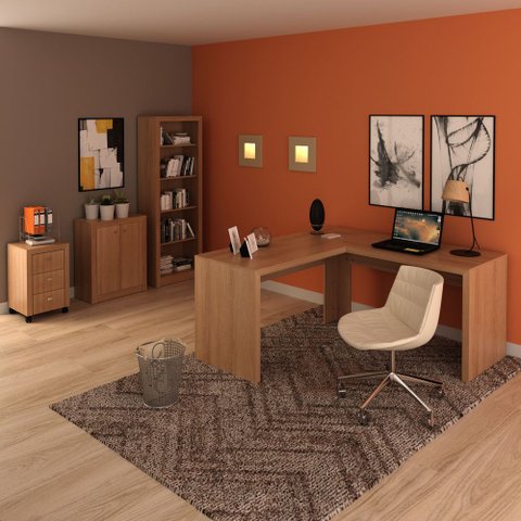 Conjunto de Escritório com Escrivaninha 04 pç CJ43018-036 Tecno Móbili - Tecno Móbili Amêndoa