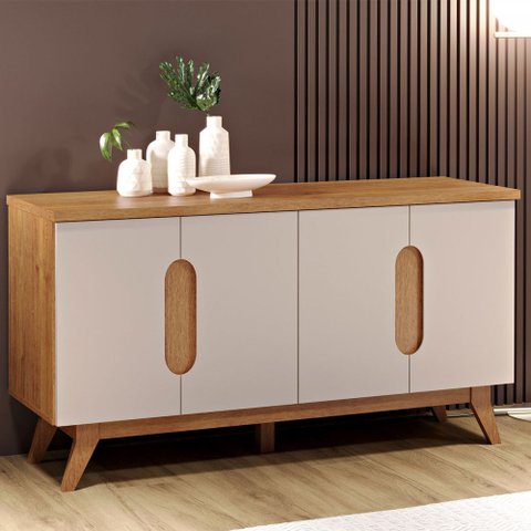 Balcão Buffet Maiky 4 Portas Mel/Off White - Viero Móveis