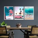 Ver imagem 2 de Kit 3 Quadros Praia Kombi Rosa 45x34cm:Madeira branca