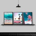 Ver imagem 1 de Kit 3 Quadros Praia Kombi Rosa 45x34cm:Madeira branca