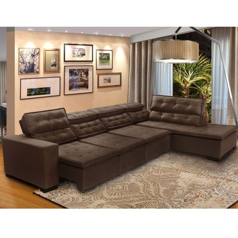 Sofá 7 Lugares de Canto Retrátil e Reclinável Sttilo com Chaise e 3,60 X 2,20 M Marrom512 Megasul
