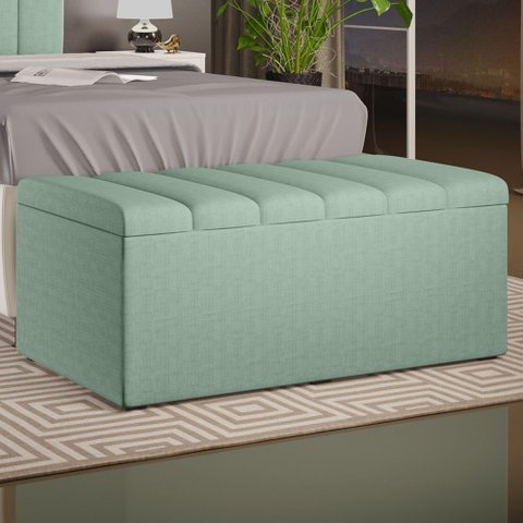 Calçadeira Recamier Baú para Cama Box Solteiro Dália 100x50 Cm W01 Linho Verde Menta - Lyam Decor 