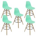 Ver imagem 1 de Kit 5 Banquetas Charles Eames Eiffel Wood Design Base Fixa Madeira - Verde