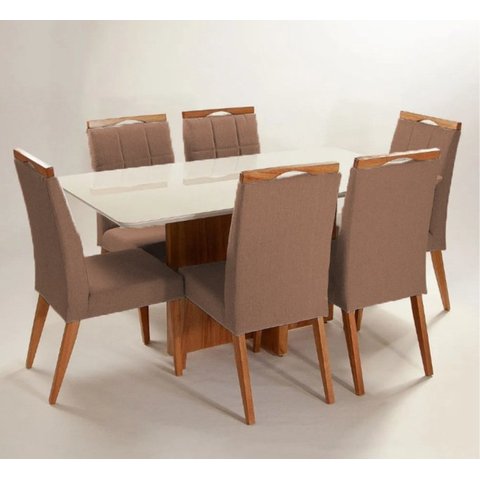 Mesa de Jantar + 6 Cadeiras Roma Tampo 180 Cm Terracota