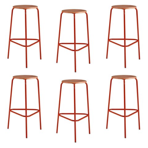 Kit 6 Banquetas para Cozinha com Base de Aço Cumbuca Vermelho/Marrome