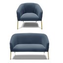 Ver imagem 1 de Sofá Namoradeira e Poltrona Pé de Ferro Dourado Stella Suede D03 - D'Rossi Azul Marinho
