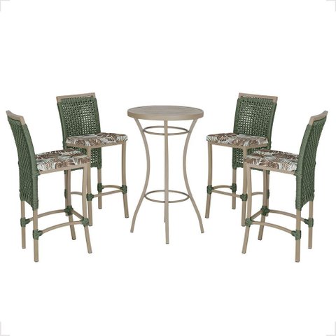 Mesa Bistrô e 4 Banquetas Roma Fendi Corda Náutica Estofado 6 Trama Original