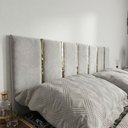 Ver imagem 2 de Kit Cabeceira Modular Espelhada Autocolante Painel Cinza para Cama de Casal