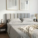 Ver imagem 1 de Kit Cabeceira Modular Espelhada Autocolante Painel Cinza para Cama de Casal