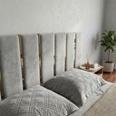 Ver imagem 3 de Kit Cabeceira Modular Espelhada Autocolante Painel Cinza para Cama de Casal