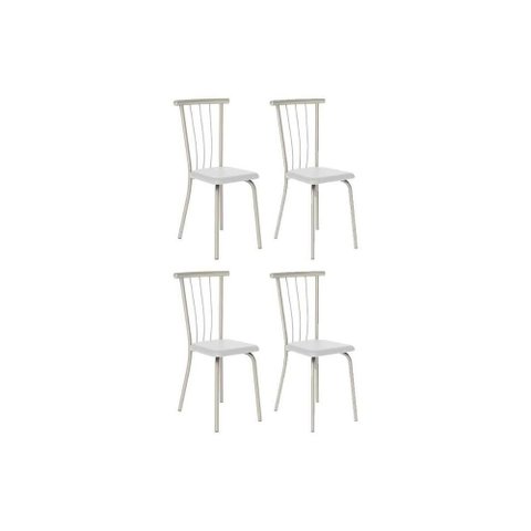 Kit 4 Cadeiras Sala Jantar 154 Aço 4 Uni Prata/courano Branco - Carraro