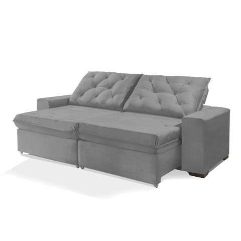Sofá Retrátil e Reclinável 2.30m Estilo Estofados - Europa com Softgel D33 Velupluma "prata"