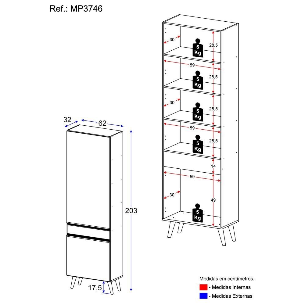 Paneleiro 2 Portas Veneza GW Multimóveis MP3746 Branco - 5