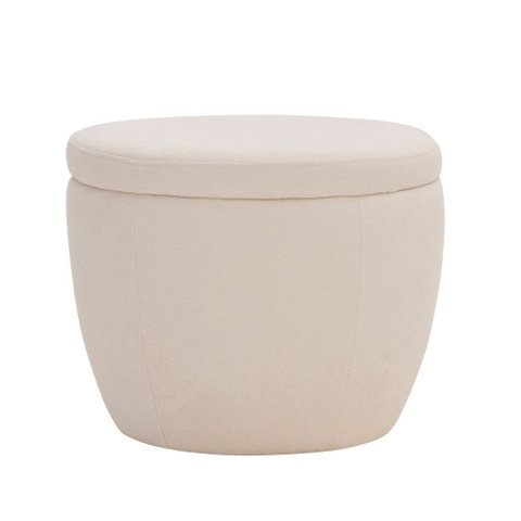 Puff Decorativo Redondo Kaira Bouclé Off White - Nexta Casa