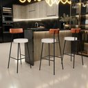 Ver imagem 2 de Kit 06 Banquetas Altas Cozinha Sala De Jantar Aço Milão L02 Couríssimo Camel Linho Cru - Lyam Decor