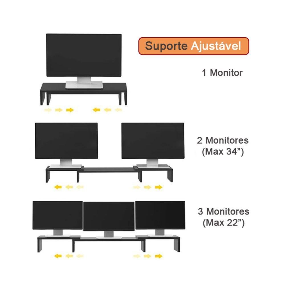 Suporte de Mesa Base Elevada Ajustável 3 Monitores Gamer Notebook Madeira Natural - 4