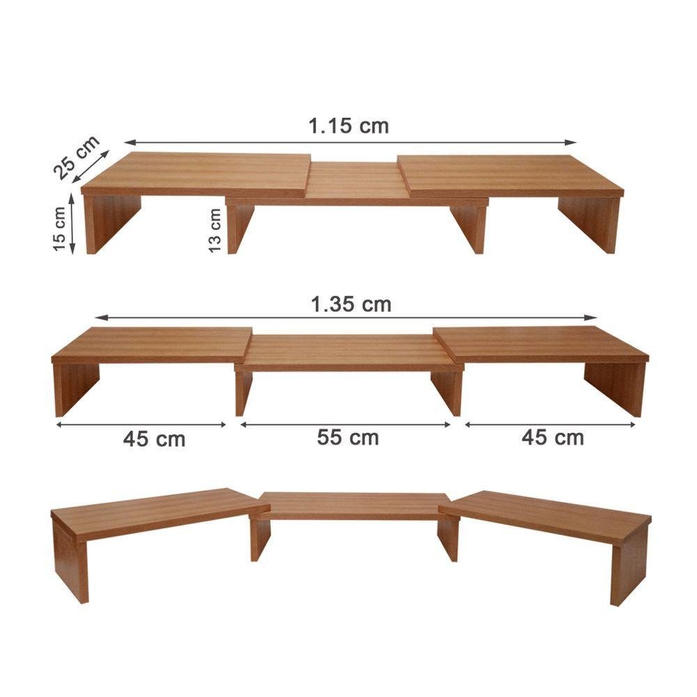 Suporte de Mesa Base Elevada Ajustável 3 Monitores Gamer Notebook Madeira Natural - 3