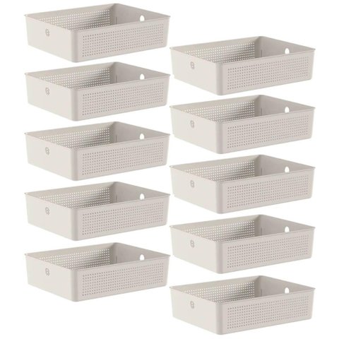 10 Caixas Organizadoras Multiuso Flow Bege 8,2l ou Cestos Plásticos Closet Lavanderia