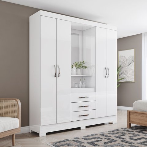 Guarda-Roupa 04 Portas e 03 Gavetas Branco Capelinha