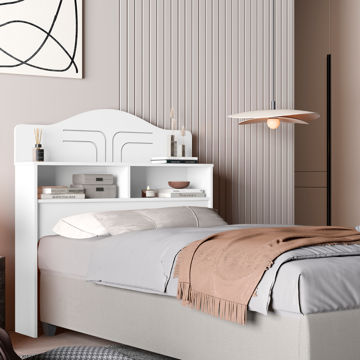 Cabeceira 100% Mdf Cama Box Solteiro 2 Nichos Robusta:branco