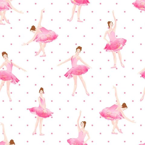 Papel de Parede Decorativo Baby Bailarina Rosa Detalhada com Bolinhas 1,5m
