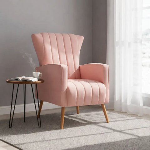 Poltrona Pés Palito Decorativa Melinda Sala Veludo:rosa/liso