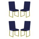 Ver imagem 1 de Kit 4 Cadeiras para Mesa de Jantar Base Industrial Dourado Balaqui Azul Marinho
