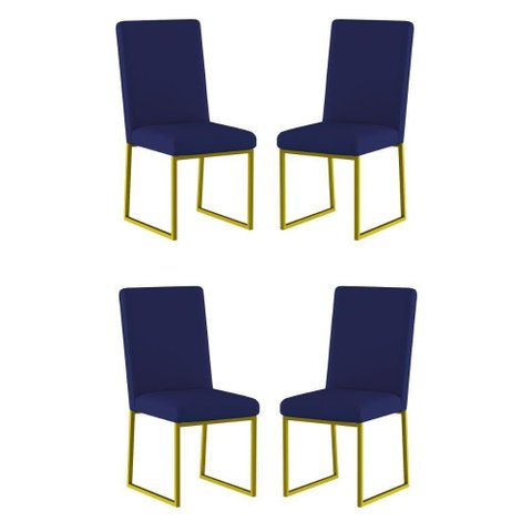 Kit 4 Cadeiras para Mesa de Jantar Base Industrial Dourado Balaqui Azul Marinho
