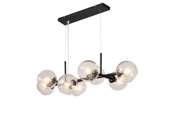 Lustre Pendente Moderno Jabuticaba 8 Lâmpadas Preto Sala Cozinha Mesa Jantar Área Gourmet