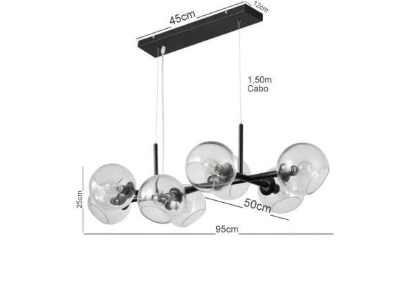 Lustre Pendente Moderno Jabuticaba 8 Lâmpadas Preto Sala Cozinha Mesa Jantar Área Gourmet - 4