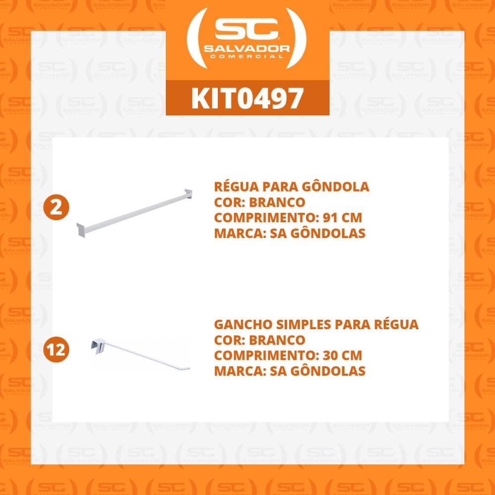KIT - 2 Réguas para Gondola 91cm + 12 ganchos simples 30cm - Sa Gondolas - 2
