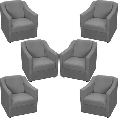 Kit 6 Poltronas Decorativas para Sala Recepção Consultório Manicure Cadeira Mila Suede