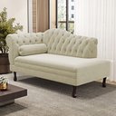 Ver imagem 1 de Divã Recamier Chaise Longue Lavínia 150cm Capitonê Pés de Madeira Courino Bege - Desk Design