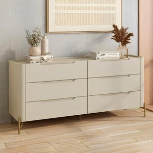 Cômoda com 6 Gavetas 178cm Pés em Metal 100% Mdf Cor:luna com Dourado