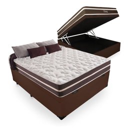 Cama Box Baú Casal 138 Tecido Sintético Marrom com Colchão Little Angel - Bello Box - Mola Superlast - 1