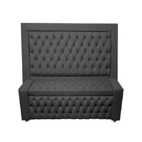 Kit Cabeceira de Cama Box e Calçadeira Baú Retro Capitonê Botão Encapados Queen 160 Cm Suede Grafite