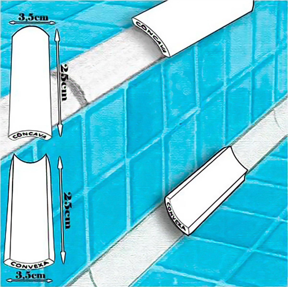 Kit 12 Cantoneiras Cerâmica Côncava para Piscina 3,5x25 - 9