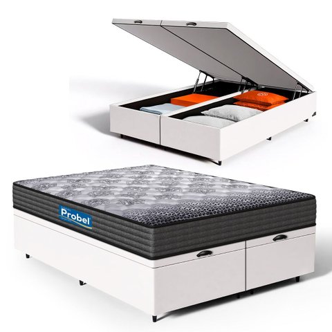 Cama Box Baú com Colchão de Espuma D60 Double Face Guarda Costas Comfort Force Probel Queen 158cm