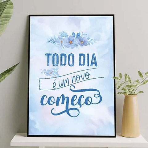 Quadro Todo dia um novo começo 24x18cm - com vidro:Madeira branca