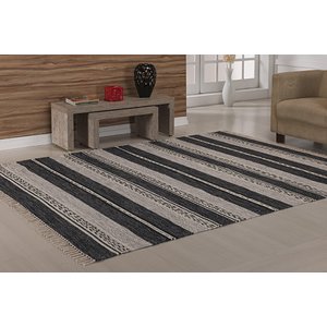 Tapete para Sala Quarto Indiano Kilim Raipur 100x140 100% Algodão Listrado Cinza