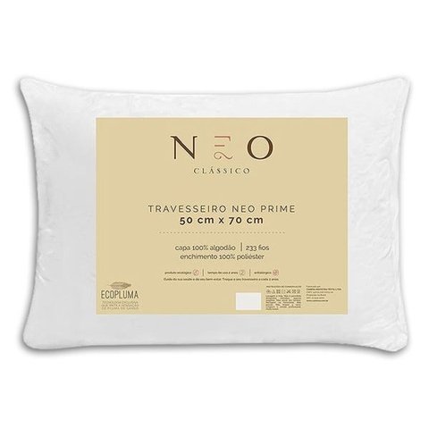 Travesseiro Toque de Pluma Neo Prime Camesa Ecopluma Conforto Hotel Antialérgico Percal Algodão 233 