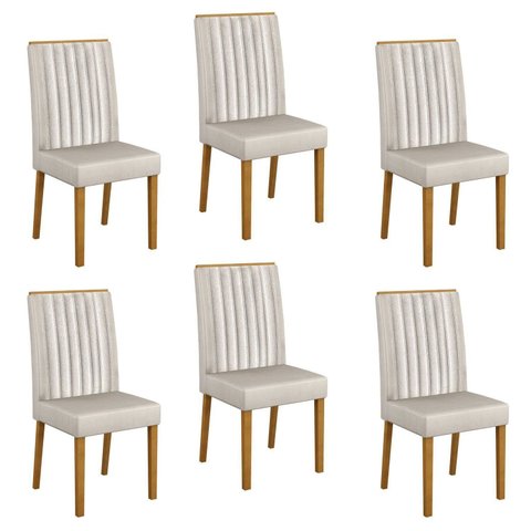 Kit 6 Cadeiras para Sala de Jantar Pés em Madeira Maciça Mari Branco/Cinamomo/Veludo Palha